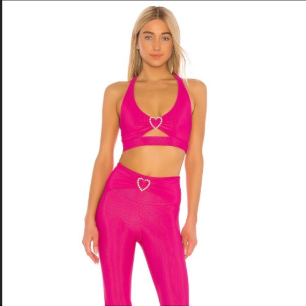 Beach Riot Hot Pink Heart-Embellished Crop Top